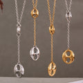 Polished Coffee Bean Y Lariat Necklace Gold and Steel Tones view 1