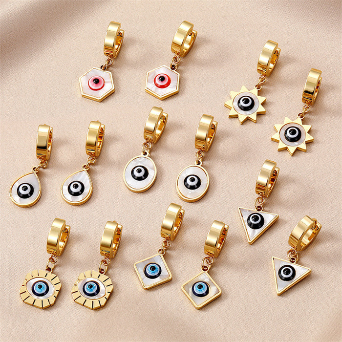 Gold Huggie Hoop Evil Eye Drop Earrings 7 Shape Styles
