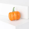 Orange Enamel Pumpkin Brooch Green Stem Rhinestone Pin view 3
