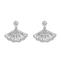 Silver Tone Clear Stone Fan Drop Stud Earrings For Women view 5