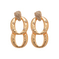 Gold Tone Textured Double Oval Crystal Drop Earrings view 5