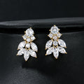 Gold White Gold Marquise Leaf Clear Stone Stud Earrings view 3