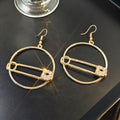 Safety Pin Round Gold and Silver Statement Hook Earrings view 6