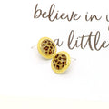 Gold Tone Round Leopard Pattern Resin Stud Earrings view 3