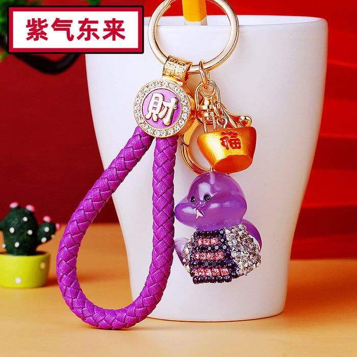 Ingot Snake Keychains with Fortune Cords and Loose Heart Loops