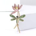 Dragonfly Lotus Brooch Blue or Green Rhinestone Gold Tone Pin view 2
