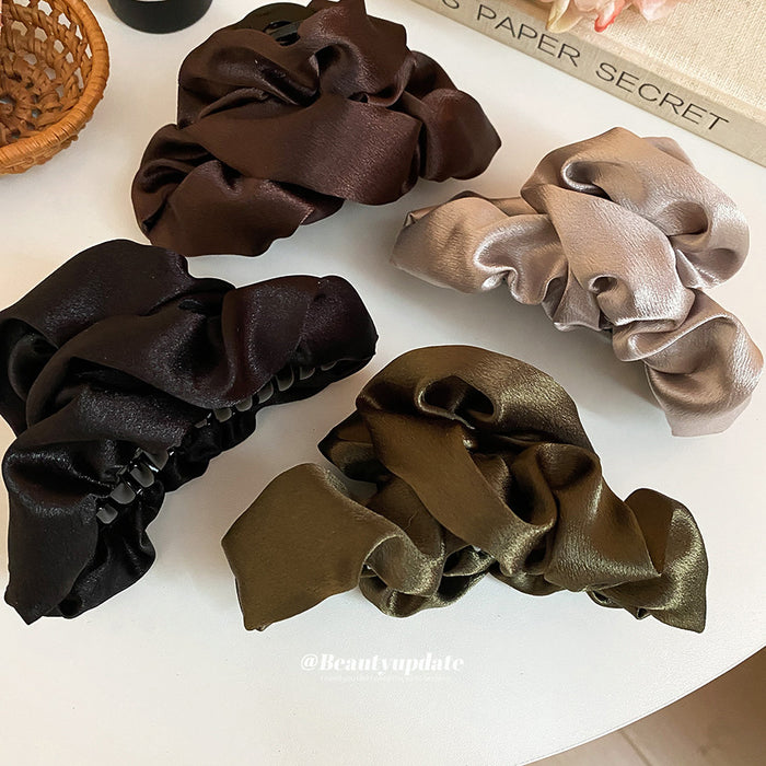 Ruffled Satin Cloud Hair Claw In Black Or Brown With Extra Colors