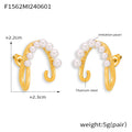 Imitation Pearl C-Shape Stud Earrings Gold Silver Titanium view 7