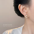 Gold Diamond Shape Pink CZ Floral Petal Stud Earrings view 2