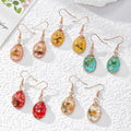Wire Wrapped Teardrop Dried Flower Resin Earrings 5 Colors view 1