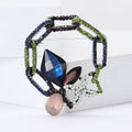 Bow and Chain Brooch in Metal with Geometric Crystal Bow with a Dangling Chain and Pearl view 3