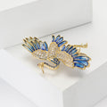 Blue And Gold Crystal Crane In Flight Brooch Decorative Lapel Pin view 2