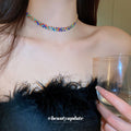 Rhinestone Diamond Link Choker Blue Multicolor Two Styles view 2