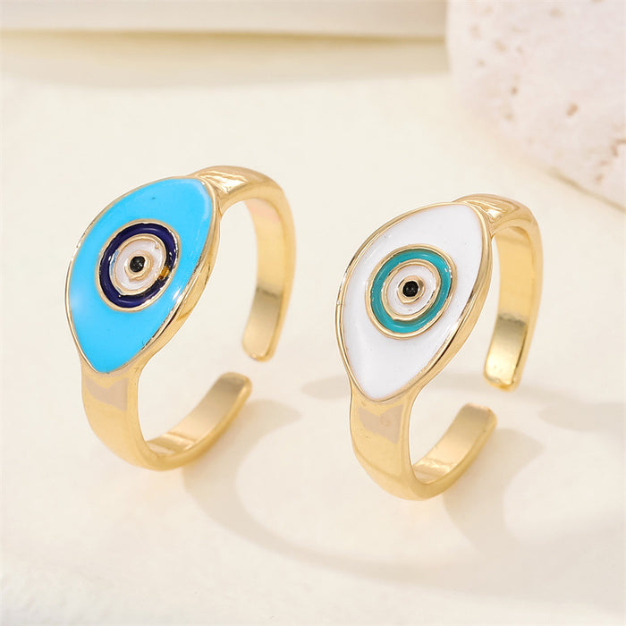 Gold Tone Marquise Enamel Evil Eye Adjustable Rings in Two Colors