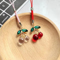 Crystal Cherry Phone Charms Green Leaf Cord Straps 2 Colors view 2