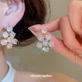Gold Tone Crystal Flower Stud Earrings in Two Colorways view 4