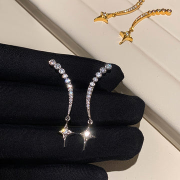 Crystal Arc Starburst Drop Earrings In Two Metal Tones