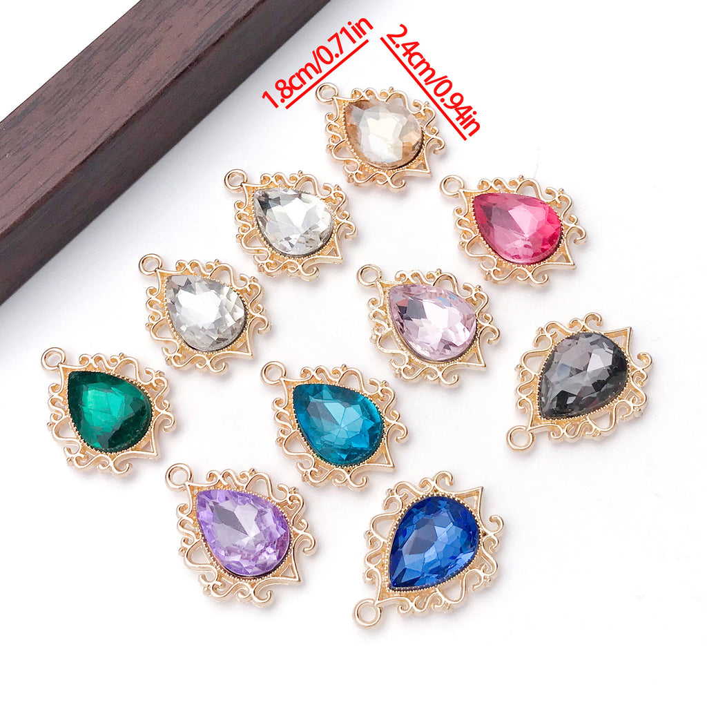 Glass Rhinestone Teardrop Charm Pendant with Lace Edge for DIY Earrings Necklace