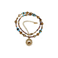 Natural Stone Seed Bead Sun Pendant Gold Tone Necklace view 5