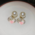 Pearl Cluster Teardrop Dangle Stud Earrings With Polished Metal Details view 7