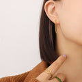 Gold Twisted Bar Chain Loop Tassel Stud Earrings Pair view 1