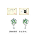 Silver-Tone Green Enamel Lotus Leaf Stud Earrings Teardrop view 3
