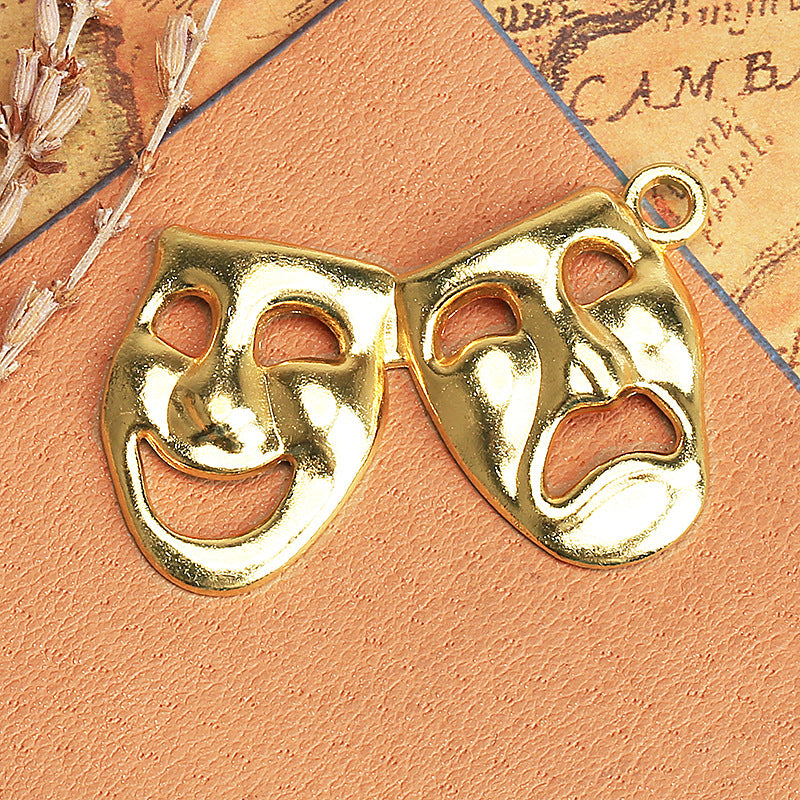 Vintage Double Mask Charm Pendant 44x29mm
