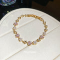 Crystal Bow Flower Necklace Earring Set Pink White Bracelet view 7