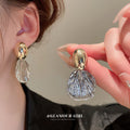 Two Tone Fan Drop Statement Stud Earrings Fashion Jewelry view 2