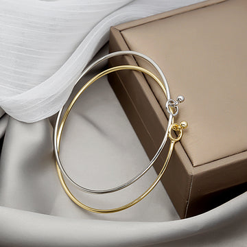 Gold Silver Slim Knot Bangle Bracelet Ball End Closure