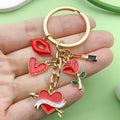 Gold-Tone Metal Heart, Rose and Lip Charm Keychains, 7 Styles view 1