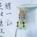 Gold Tone Jade Peace Buckle Drop Earrings Coin Charm Snake view 3