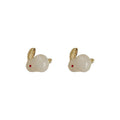 Pearl Bow Circle Red White Silver Bunny Stud Earrings Set view 5
