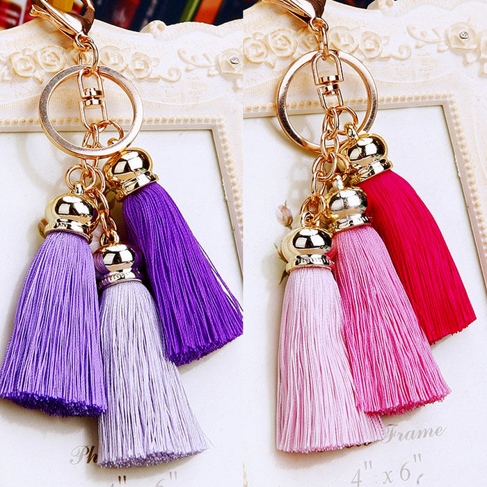 Triple Silk Tassel Keychains in Seven Gradient Color Combinations