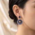 Blue Teardrop and Floral Rosette Statement Earrings view 1