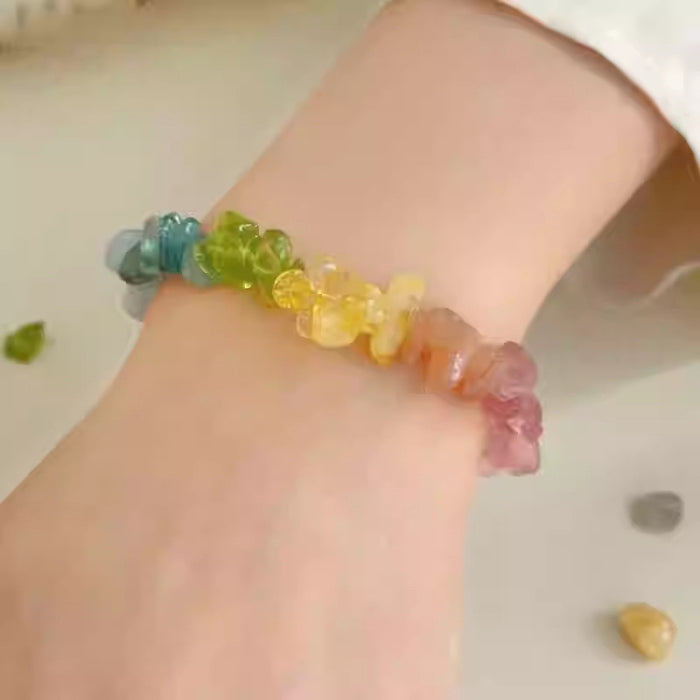 Rainbow Multicolor Stone Chip Bracelet Silver Clasp Chain