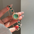 Rhinestone Quartz Watch Bracelets Green Dial Silver Two view 6