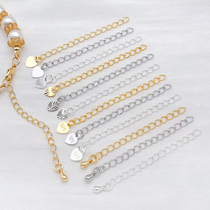Brass Chain Extender, 5 cm with Heart or Teardrop End Charm, Three Finishes