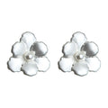 Matte Silver Flower Stud Earrings Small Pearl Centers view 5