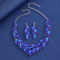 Black Silver Tone Crystal Leaf Collar Crystal Five Designs Metal Necklace and Earring Set view 2