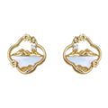 Gold Tone Landscape Shell Inlay Open Round Stud Earrings view 5