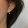Gold Oval Halo Teardrop Drop Earrings Clear Stones view 3