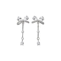 Crystal Bow and Pearl Tassel Drop Earrings in Silver Tone view 5