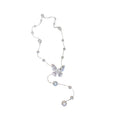 Rhinestone Butterfly Pearl Lariat Necklace Silver Gold view 5