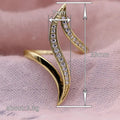 Long Double-Leaf Clear Stone Open Ring In Polished Gold Tone view 4
