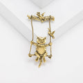 Swinging Cat Brooch with Bird and Branch Details for Jackets and Scarves view 4