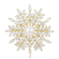 Gold Tone Pearl Center Starburst Crystal Brooch Marquise Rays view 1