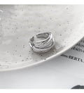 Silver Open Multi-Band Crossover Pavé Rhinestone Ring view 1