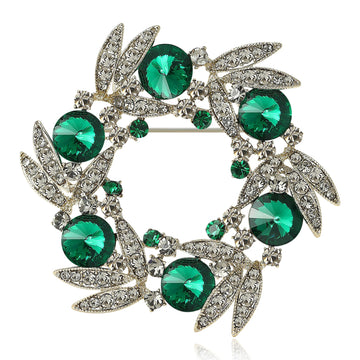 Leaf Wreath Crystal Brooch Pin in Purple or Green Decorative Jewelry