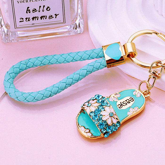 Jeweled Floral Slide Sandal Keychains in Pink and Blue